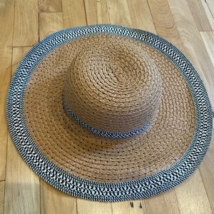World Market Large Brimmed Straw Hat Tan Black White
